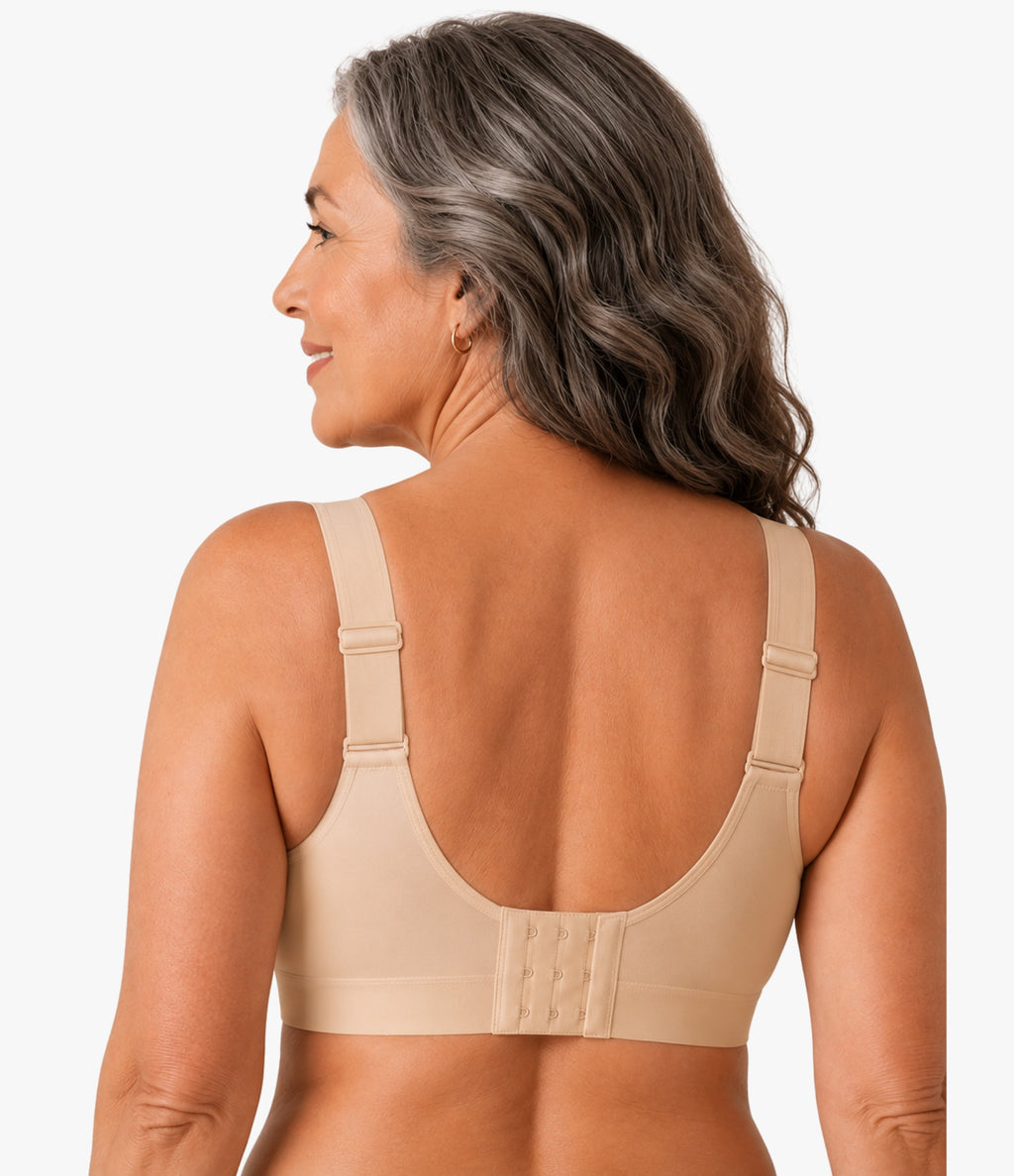 Wireless support bra back view — adjustable straps and hook closure, full coverage comfort bra for women, OnlyShape