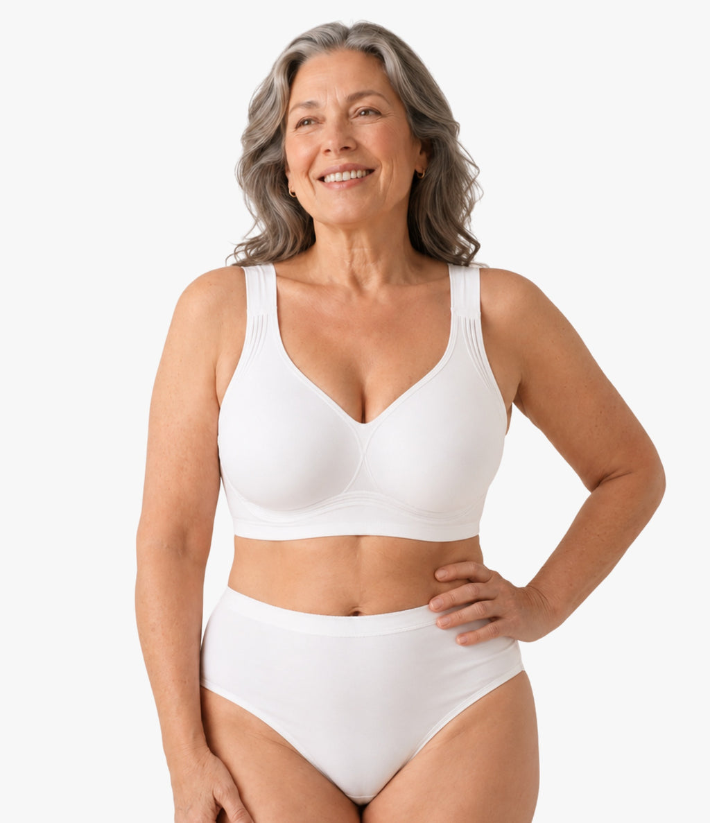 Wireless support bra for women in white — full coverage, no underwire, OnlyShape