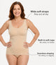 Woman over 50 wearing beige wire-free seamless shaping tank with built-in support and tummy smoothing fit